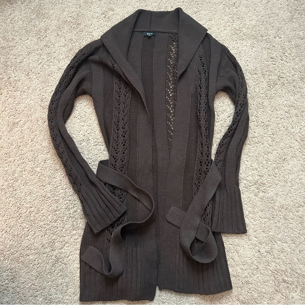 Express Dark Brown Knit Chunky Cardigan Sweater Medium